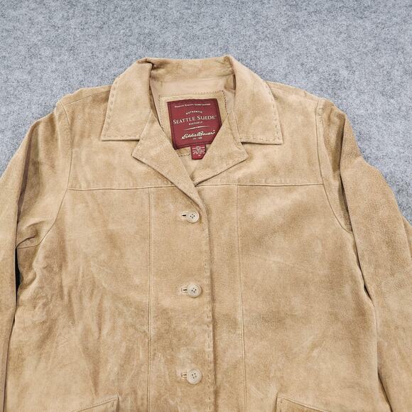 Eddie Bauer Suede Jacket Womens Medium Tan Leather Western Washable Coat Pockets - Picture 4 of 16